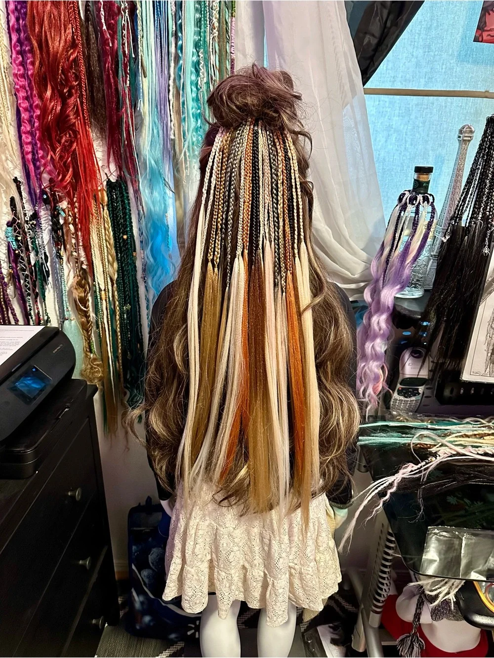 Multi-Tone Braided Hair Extensions - Blonde, Copper, Black & Cream